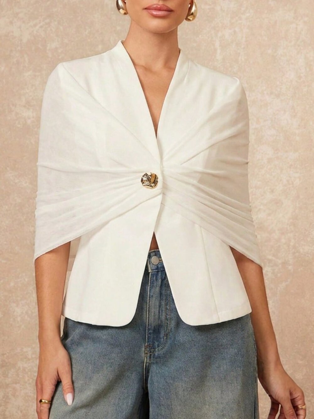 White Elegant Women's Mesh Splicing Suit Jacket